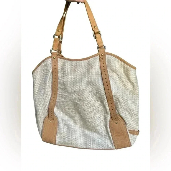 Cole Haan Serena Jitney Straw & Leather. Tote with soft pink lining. - Picture 2 of 11